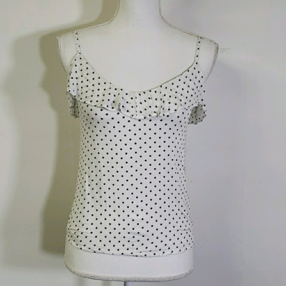 Polkadot White / Black Tank with Ruffles
